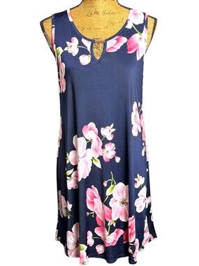Espresso navy & pink floral keyhole tank dress Women’s size medium | gg